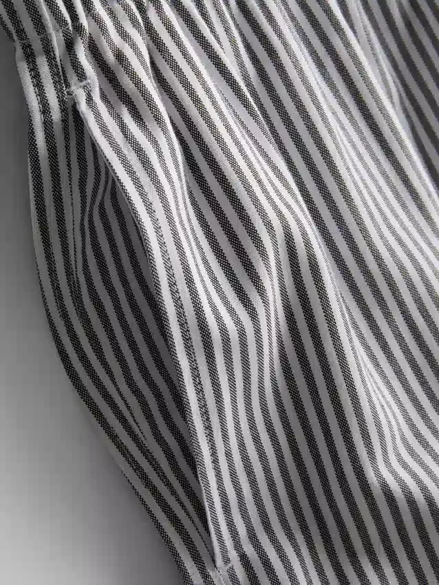 Stripete oxford-shorts med høy midje