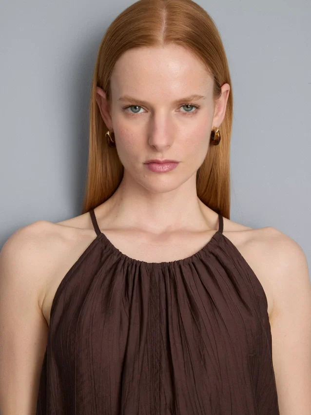Strukturert halterneck-trapes-top