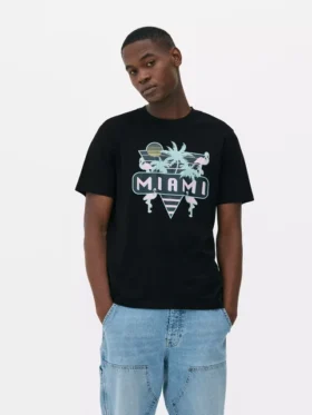 T-skjorte med neonfarget Miami-motiv