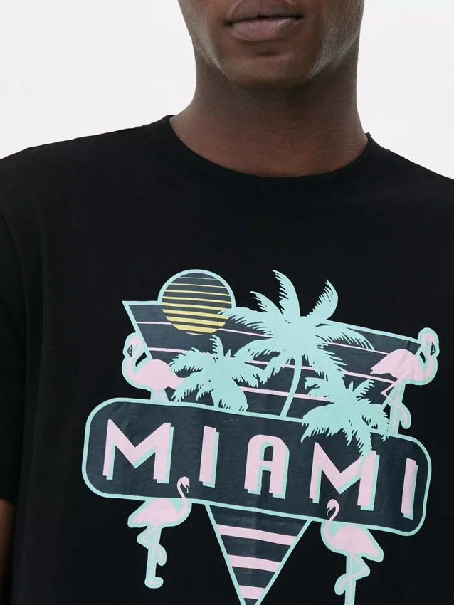 T-skjorte med neonfarget Miami-motiv