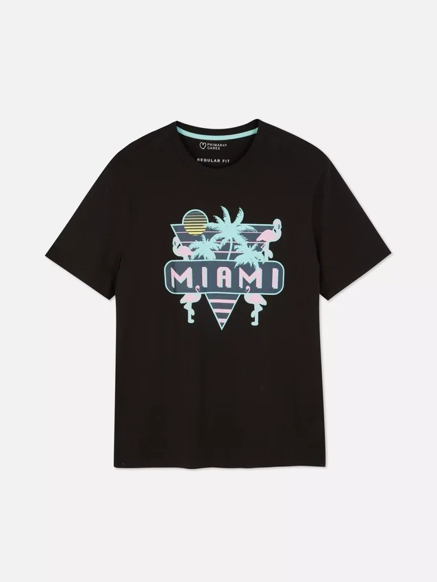 T-skjorte med neonfarget Miami-motiv
