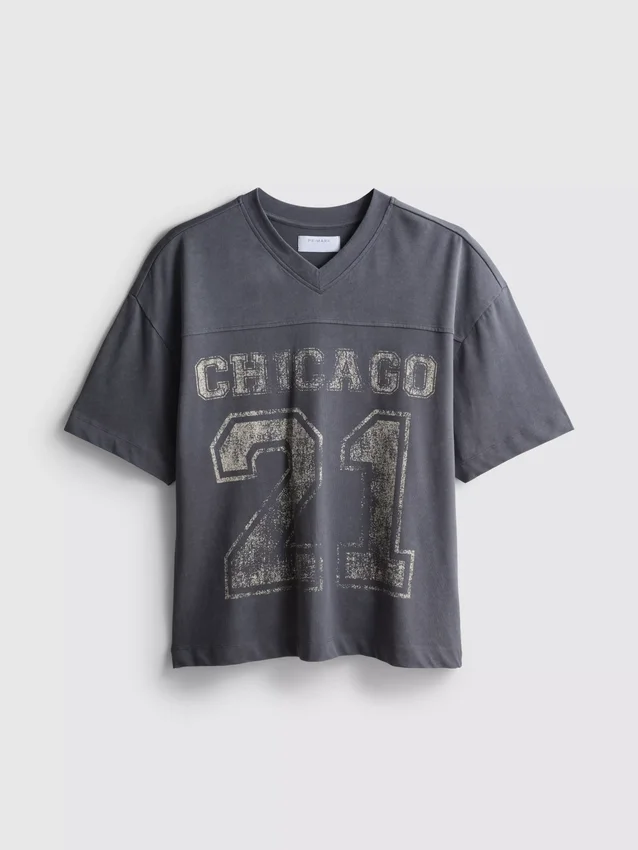 T-skjorte med V-hals og Chicago-motiv