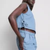 Tanktop i bomullsdenim med bånd i sidene