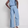 Tanktop i bomullsdenim med bånd i sidene