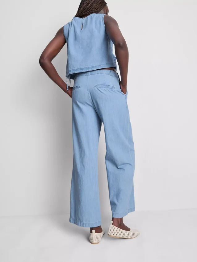 Tanktop i bomullsdenim med bånd i sidene