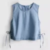 Tanktop i bomullsdenim med bånd i sidene