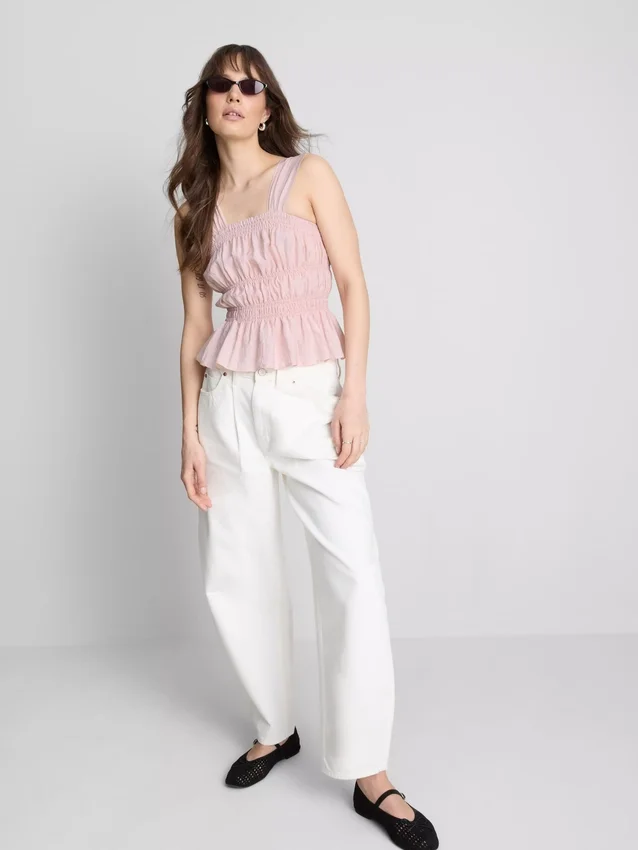 Tanktop med rynket peplum-kant