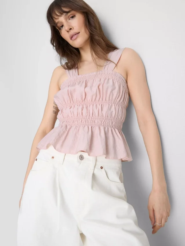 Tanktop med rynket peplum-kant