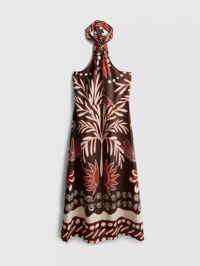 The Edit halterneck-midikjole i linblanding med trykk