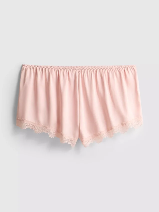 The Edit pyjamas-shorts i sateng og blonder