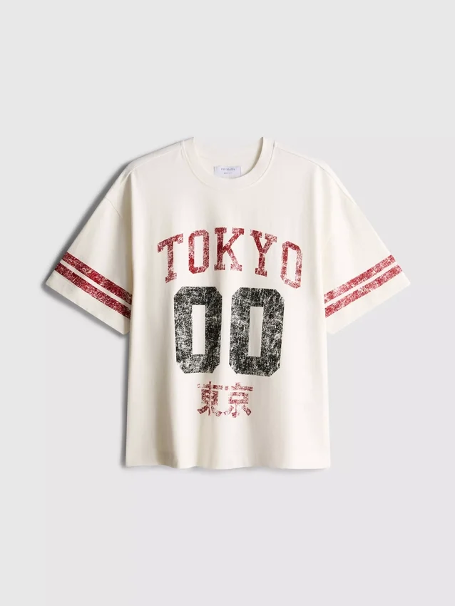 Tokyo kortærmet T-skjorte med slitt grafisk trykk