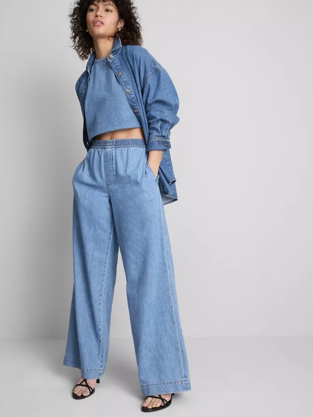 Treningsbukse i bomullsdenim med vide ben