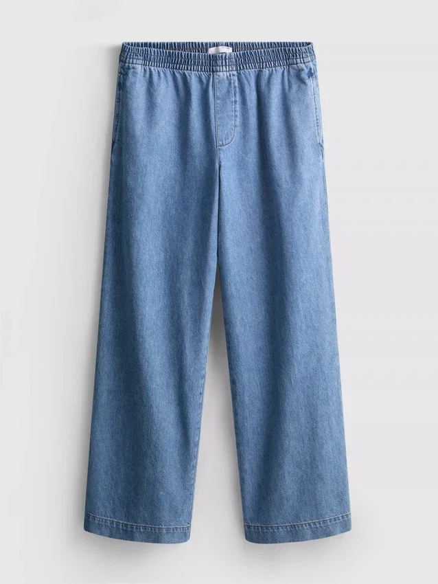 Treningsbukse i bomullsdenim med vide ben