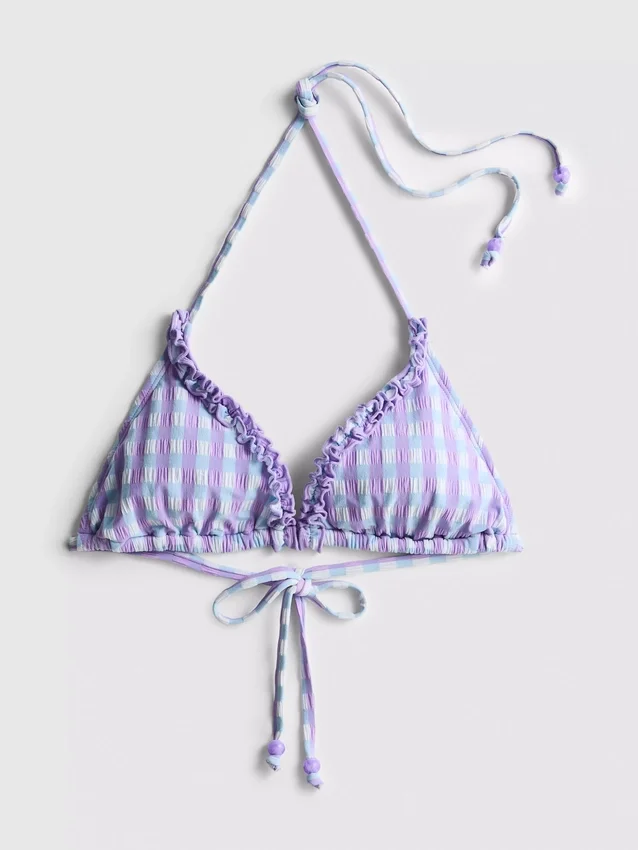Triangel-bikinitopp i gingham med volanger