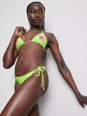 Triangel-bikinitopp med perleblomst