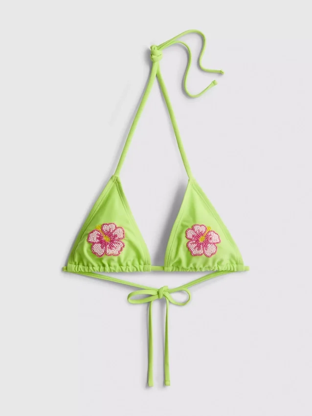 Triangel-bikinitopp med perleblomst