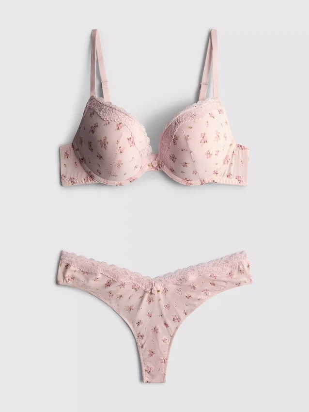 Trykt sett med push-up-BH og string