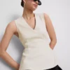 V-halset, peplum-inspirert, ermeløs topp