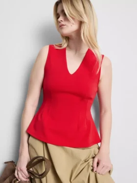V-halset, peplum-inspirert, ermeløs topp