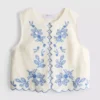 Vest i bomull med blomsterbroderi