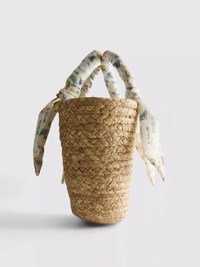 Vevd halm-midi-bucketveske