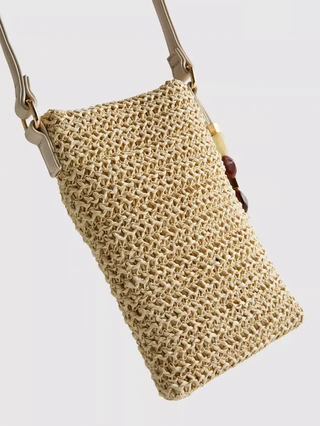 Vevd mobilveske med perler